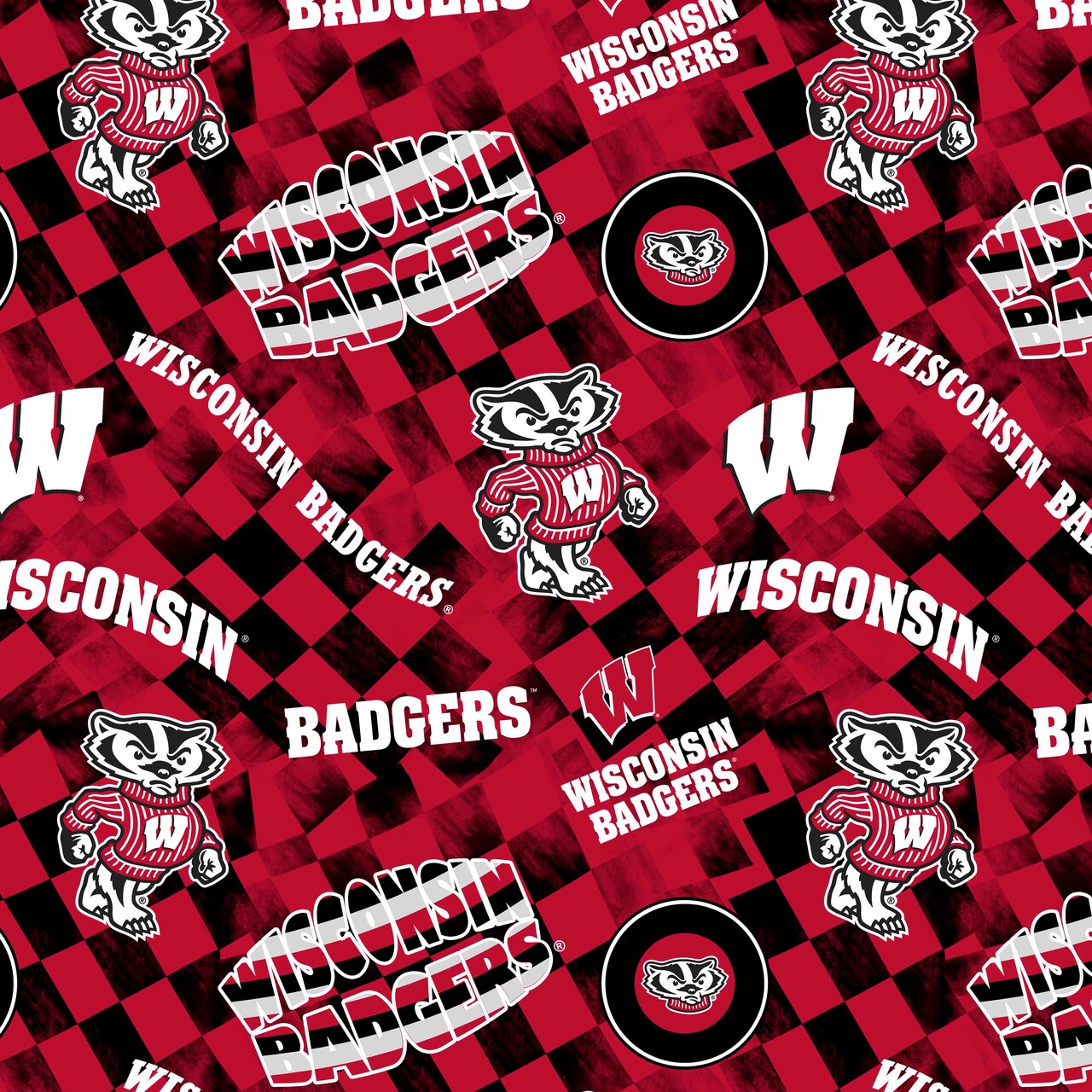 Sykel Enterprises-University of Wisconsin Cotton Quilting Fabric-Wisconsin Badgers Check Allover Cotton Fabric Sold by the Yard